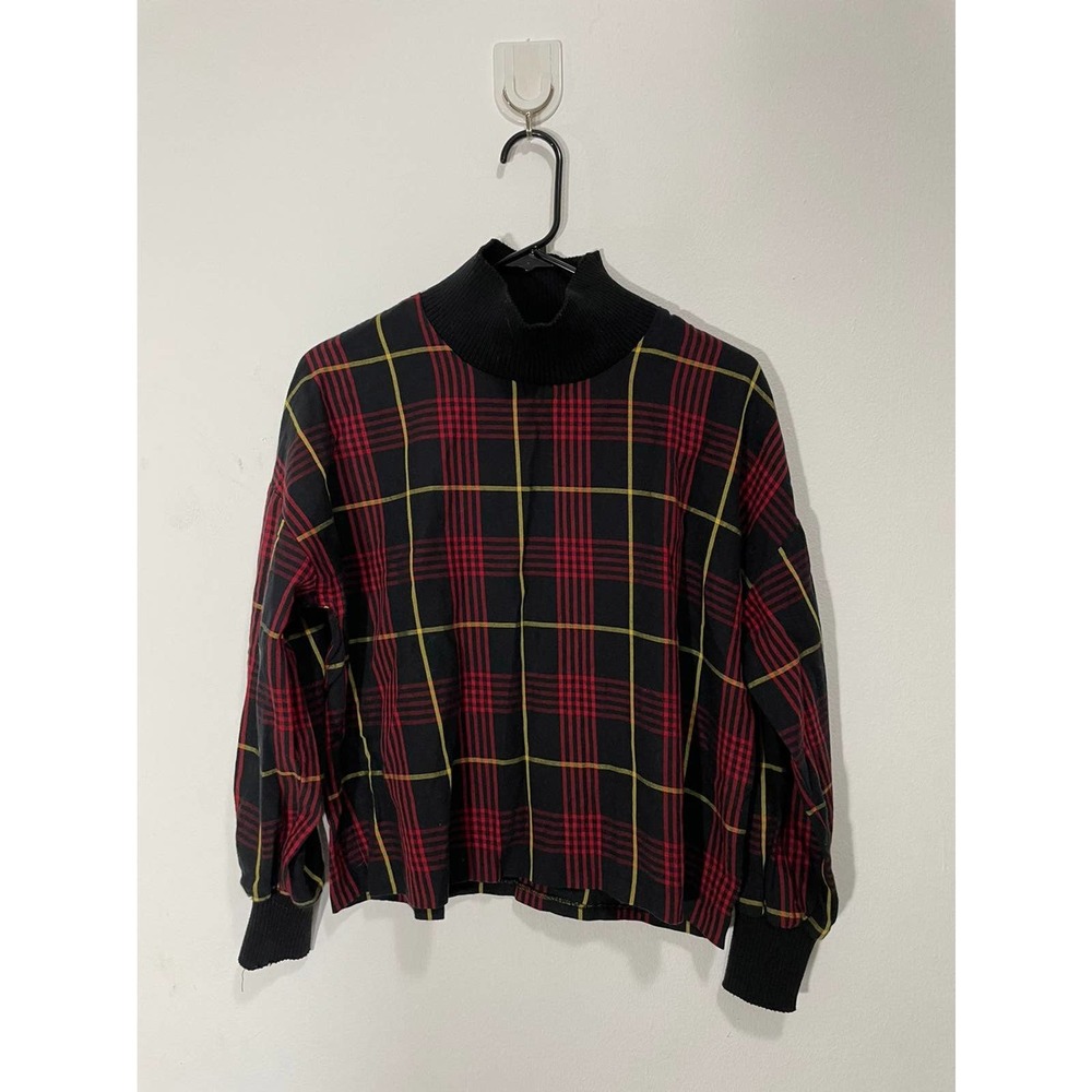 Zara women red plaid check  top XS